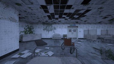 Terk edilmiş hastane odasının 3 boyutlu görüntüsü