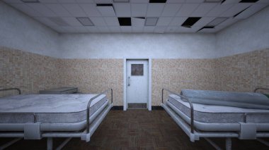 Terk edilmiş hastane odasının 3 boyutlu görüntüsü