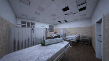 Terk edilmiş hastane odasının 3 boyutlu görüntüsü