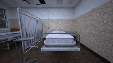 Terk edilmiş hastane odasının 3 boyutlu görüntüsü