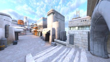 Taş sokak manzarasının 3 boyutlu canlandırması