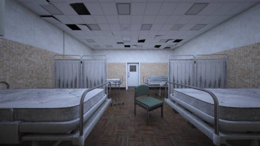 Terk edilmiş hastane odasının 3 boyutlu görüntüsü