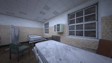 Terk edilmiş hastane odasının 3 boyutlu görüntüsü