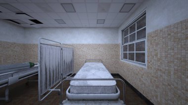 Terk edilmiş hastane odasının 3 boyutlu görüntüsü