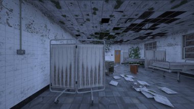Terk edilmiş hastane odasının 3 boyutlu görüntüsü