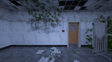 Terk edilmiş hastane odasının 3 boyutlu görüntüsü