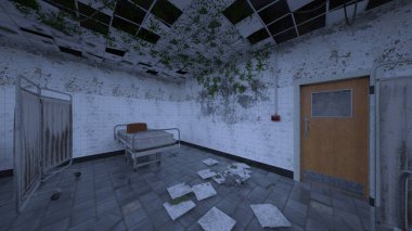 Terk edilmiş hastane odasının 3 boyutlu görüntüsü