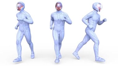 3D rendering of a running cyber man