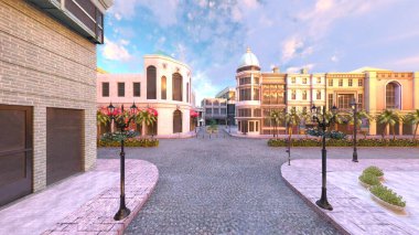 Parke taşlı sokakların 3 boyutlu canlandırması