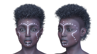 Bir kadının yüzünün 3 boyutlu görüntüsü.