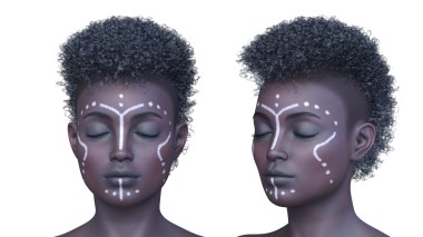 Bir kadının yüzünün 3 boyutlu görüntüsü.