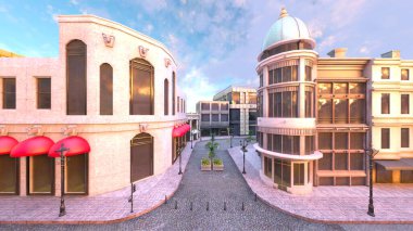 Parke taşlı sokakların 3 boyutlu canlandırması