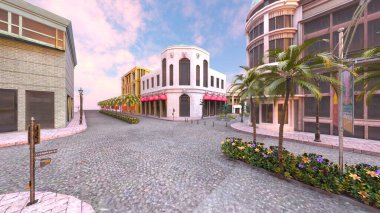 Parke taşlı sokakların 3 boyutlu canlandırması