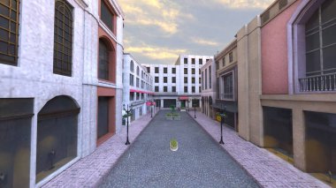 Parke taşlı sokakların 3 boyutlu canlandırması
