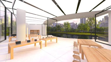 Camla çevrili toplantı odalarının 3 boyutlu canlandırması