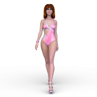 Kleopatra makyajlı bir kadının mayolu 3D görüntüsü.