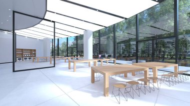 3D rendering of the glass walled meeting rooms clipart