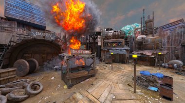 Issız şehir manzarasının 3B canlandırması