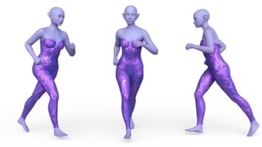 3D rendering of a running female alien