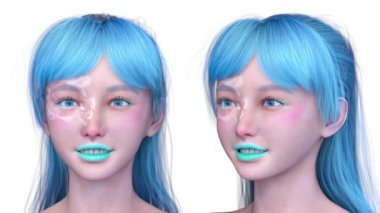 Bir kadının yüzünün 3 boyutlu görüntüsü.