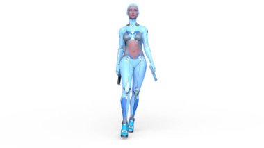 Yürüyen bir kadın sayborgun 3 boyutlu tasviri