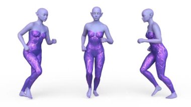 3D rendering of a running female alien