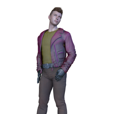 Deri ceketli bir adamın 3 boyutlu görüntüsü.