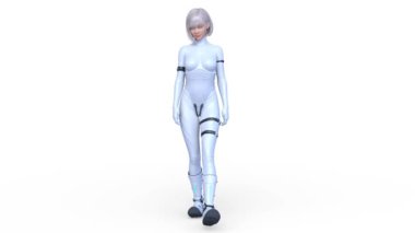 Yüzükoyun yürüyen bir siber kadının 3 boyutlu görüntüsü