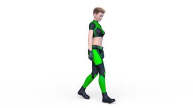 Yüzükoyun yürüyen bir siber kadının 3 boyutlu görüntüsü