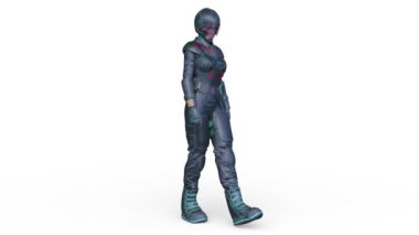 Yüzükoyun yürüyen bir siber kadının 3 boyutlu görüntüsü