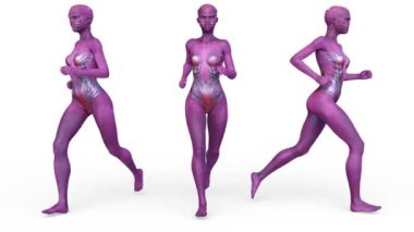 3D rendering of a running female alien