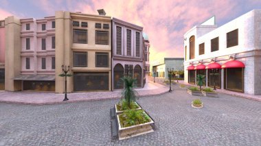 Parke taşlı sokakların 3 boyutlu canlandırması