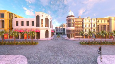 Parke taşlı sokakların 3 boyutlu canlandırması