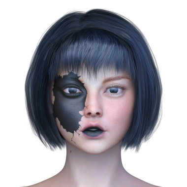 Bir kadının yüzünün 3 boyutlu görüntüsü.