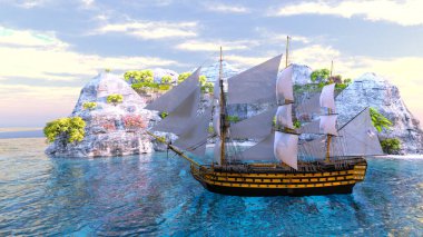 Bir yelkenlinin 3D görüntüsü