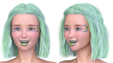 Bir kadının yüzünün 3 boyutlu görüntüsü.