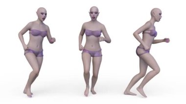 3D rendering of a running female alien