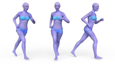 3D rendering of a running female alien