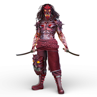 Dev maskeli bir eskrimcinin 3 boyutlu görüntüsü.