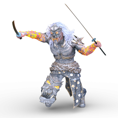 Dev maskeli bir eskrimcinin 3 boyutlu görüntüsü.