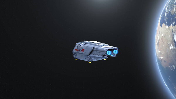 3D рендеринг космического корабля и Земли