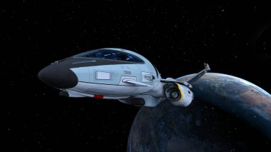 Bir uzay gemisinin ve Dünya 'nın 3 boyutlu canlandırması