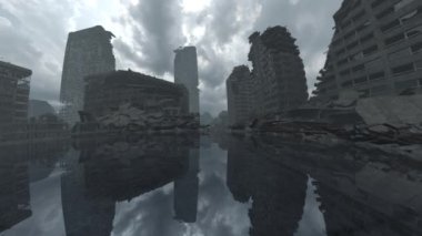Issız şehir manzarasının 3B canlandırması