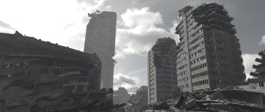 Issız şehir manzarasının 3B canlandırması