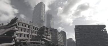 Issız şehir manzarasının 3B canlandırması