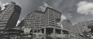 Issız şehir manzarasının 3B canlandırması