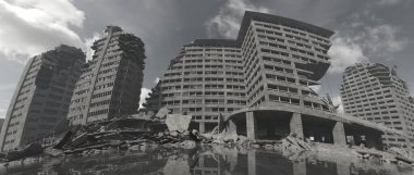 Issız şehir manzarasının 3B canlandırması