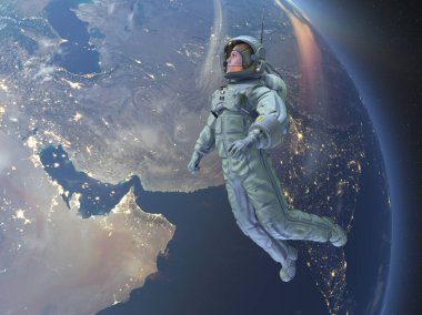 Bir erkek astronotun 3 boyutlu canlandırması