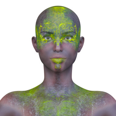Bir kadının yüzünün 3 boyutlu görüntüsü.