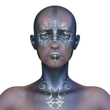 Bir kadının yüzünün 3 boyutlu görüntüsü.